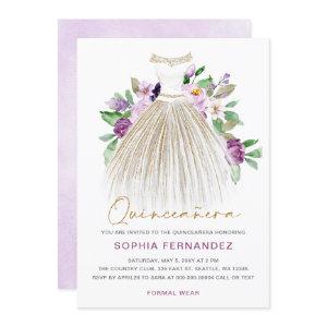 Purple gold glitter Floral Dress Quinceañera