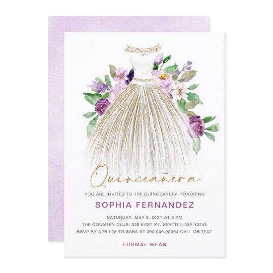 Purple gold glitter Floral Dress Quinceañera