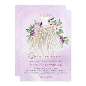 Purple gold glitter Floral Dress Quinceañera