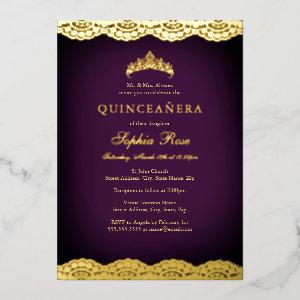 Purple Gold Lace Tiara Quinceanera Foil Foil
