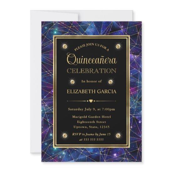 Purple & Gold Midnight Crystal Galaxy Quinceanera