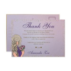 Purple Gold Mis Quince Thank you Note Save The Date