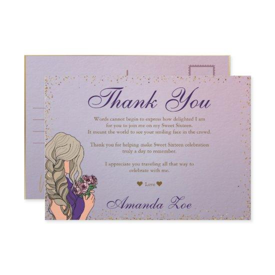 Purple Gold Mis Quince Thank you Note Save The Date
