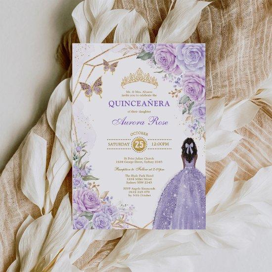 Purple Gold Quinceañera Brown Skin Butterfly Party