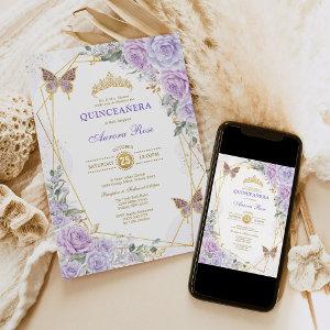 Purple Gold Quinceañera Butterfly Roses Mis Quince
