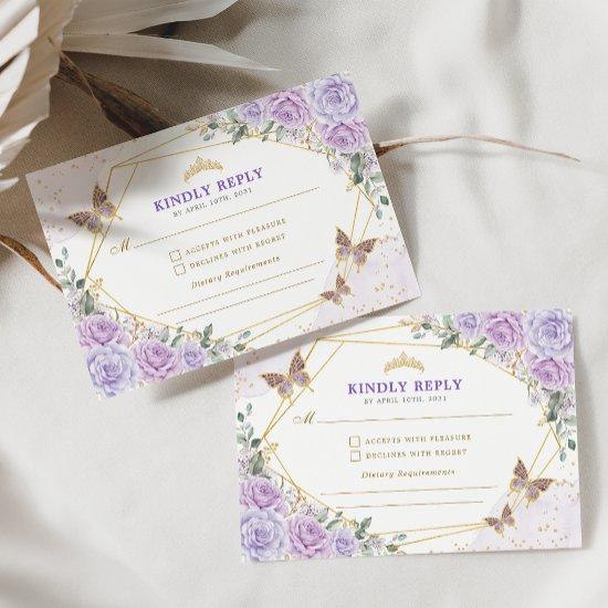 Purple Gold Quinceanera Mis Quince 15 Anos RSVP Enclosure Card