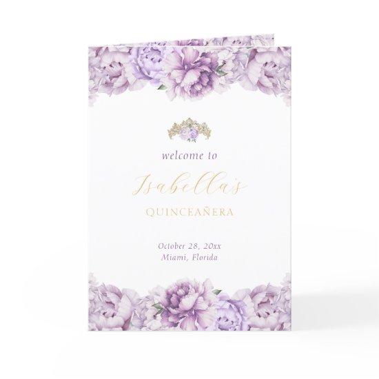 Purple Gold Quinceanera Princess Padrinos Event Program