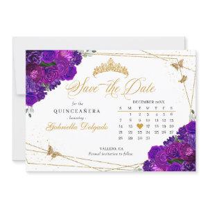 Purple & Gold Quinceañera Save The Date