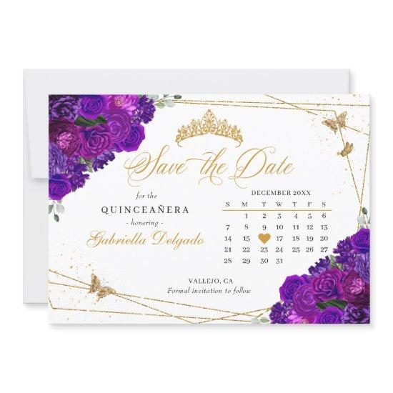 Purple & Gold Quinceañera Save The Date