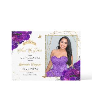 Purple & Gold Quinceañera Save The Date Photo