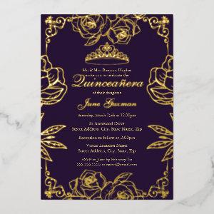 Purple Gold Rose Garden Quinceanera Foil