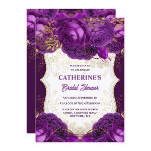 Purple gold rose watercolor bridal shower chic