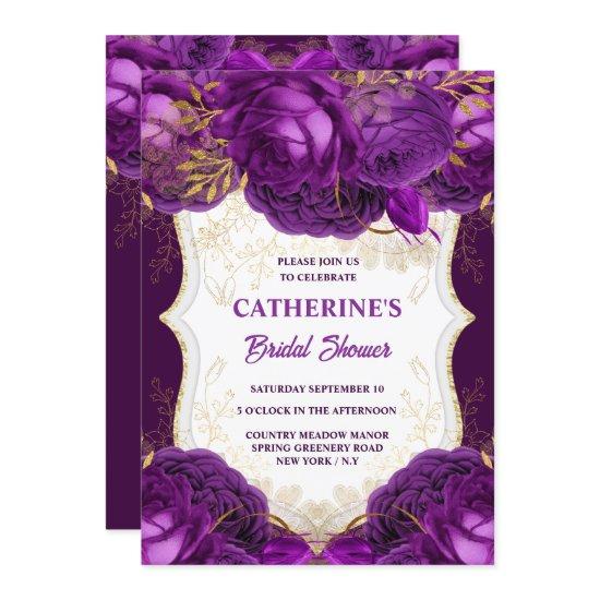 Purple gold rose watercolor bridal shower chic