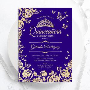 Purple Gold Roses Butterflies Quinceanera
