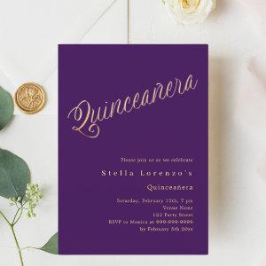 Purple gold script elegant Quinceanera