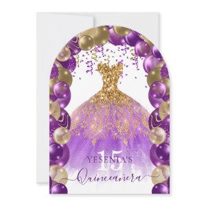 Purple Gold Sparkle Dress Quinceañera Balloon Arch