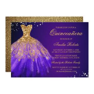 Purple Gold Sparkle Dress Quinceanera