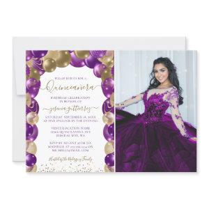 Purple Gold Sparkle Photo Quinceañera Balloon
