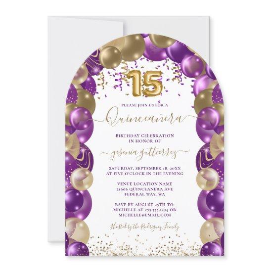 Purple Gold Sparkle Quinceañera Balloon