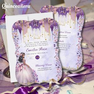 Purple Gold Sparkle Quinceanera Dress Floral Roses