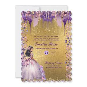 Purple Gold Sparkle Quinceanera Dress Floral Roses