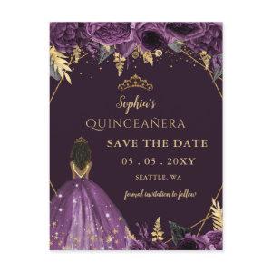 Purple Gold Tan Princess Floral Quinceañera   Announcement Postcard