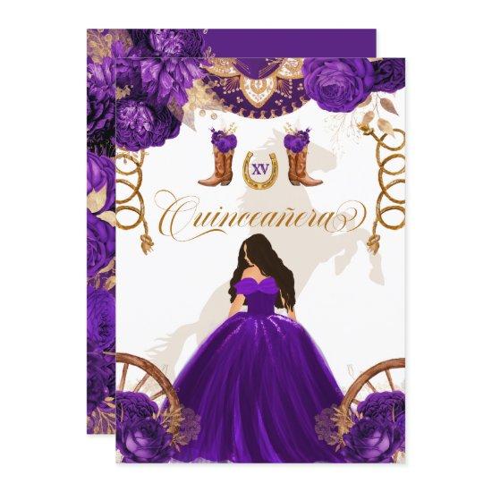 Purple Gold Western Charro 2-Sided Quinceanera Inv