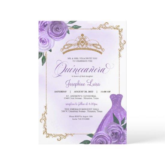 Purple Gold & White Floral Tiara Quinceañera