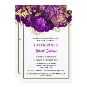Purple gold white rose watercolor bridal shower
