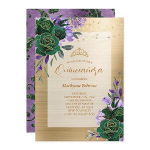 Purple Green Gold Floral Quinceañera