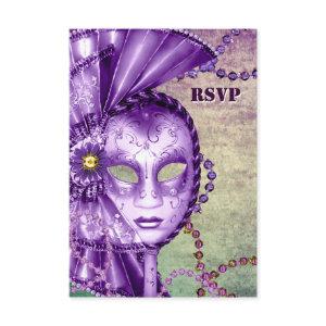 Purple Green Mardi Gras Beads Mask Masquerade RSVP