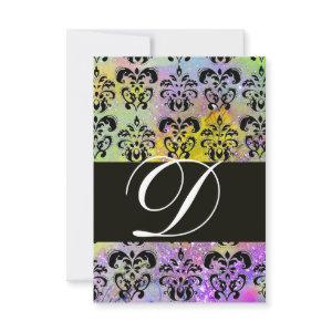 PURPLE GREEN YELLOW BLACK  DAMASK MONOGRAM RSVP
