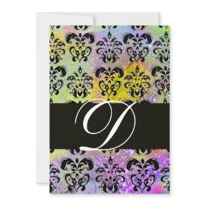 PURPLE GREEN YELLOW BLACK  DAMASK MONOGRAM , white