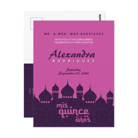 Purple & Hot Pink Arabian Nights Quinceañera Postcard
