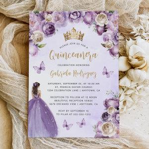 Purple Ivory Gold Floral Watercolor Quinceañera