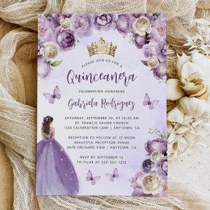 Purple Ivory Gold Floral Watercolor Quinceañera