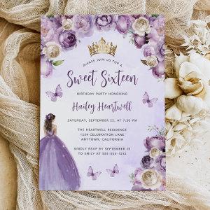Purple Ivory Gold Floral Watercolor Sweet 16