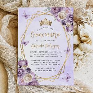 Purple Ivory Gold Geometric Floral Quinceañera