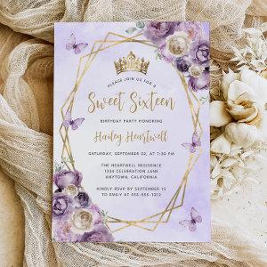 Purple Ivory Gold Geometric Floral Sweet 16 Party