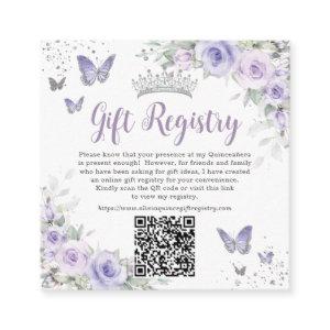 Purple Lavender Butterflies Quinceanera QR Gift  Enclosure Card
