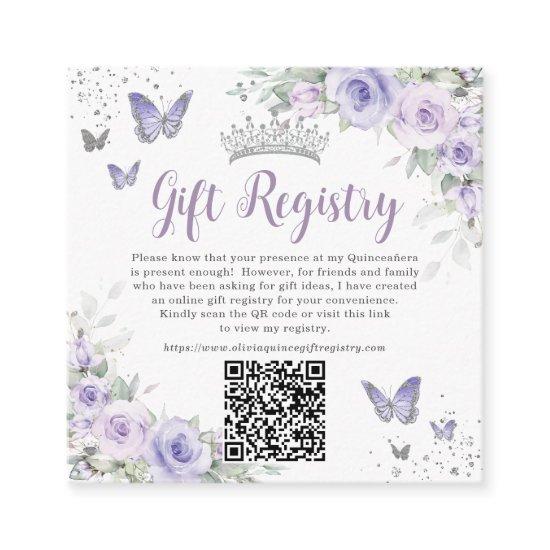 Purple Lavender Butterflies Quinceanera QR Gift  Enclosure Card