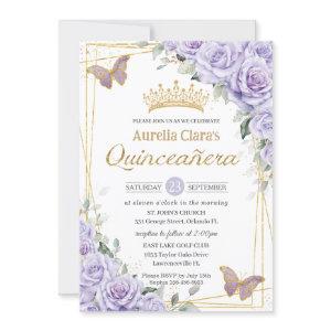 Purple Lavender Floral Butterfly Gold Quinceanera