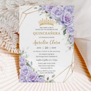 Purple Lavender Floral Flowers Gold Quinceañera