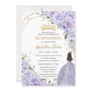 Purple Lavender Floral Princess Gold Quinceañera