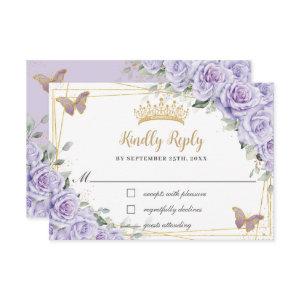 Purple Lavender Floral Quinceañera Butterflies RSVP Card