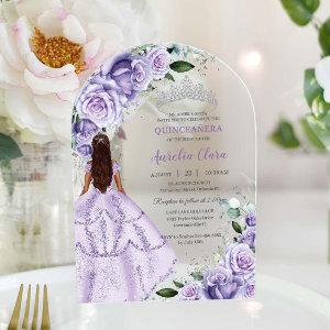 Purple Lavender Floral Silver Quinceañera Sweet 16 Acrylic