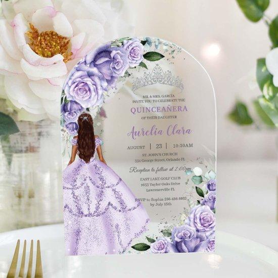 Purple Lavender Floral Silver Quinceañera Sweet 16 Acrylic