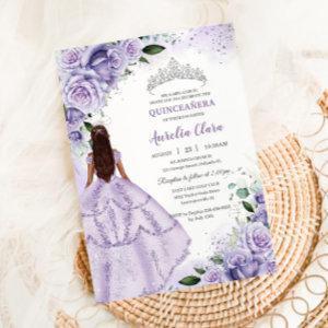 Purple Lavender Floral Silver Quinceañera Sweet 16