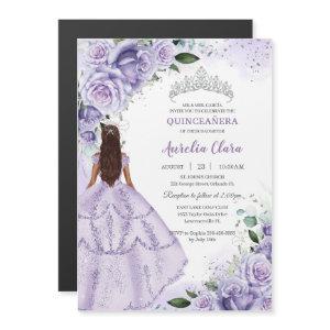 Purple Lavender Floral Silver Quinceañera Sweet 16 Magnetic