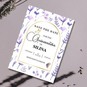 Purple Lavender Gold Arch Quinceañera Butterfly Save The Date